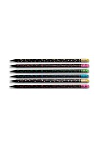 Faber Castell Party Silgili Yuvarlak Kurşun Kalem Siyah Ahşap 6 Lı Paket