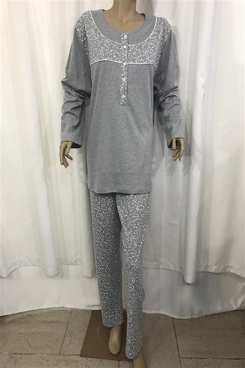 NENA COLLECTION Nena Bayan Ultra Battal Patlı Pijama Takım-14275-gri
