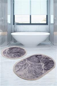 Bonny Home Marble Gri Djt 2li Püsküllü Banyo Paspası Seti Kaymaz Tabanlı Saçaklı Klozet Takımı