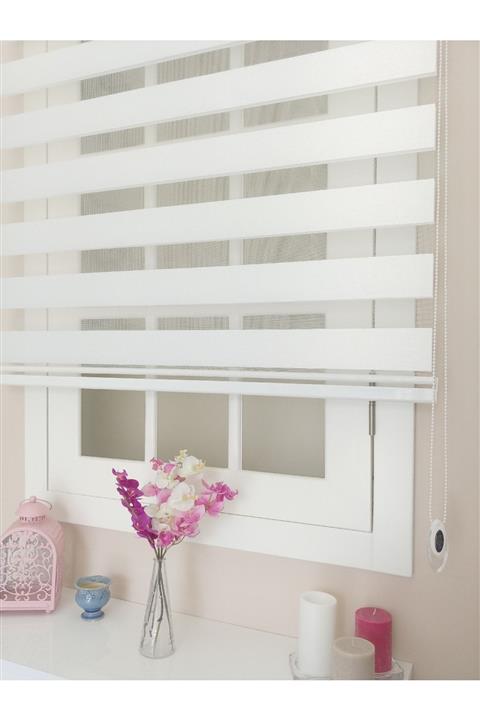 atölyeperde Beyaz Bambu Zebra Stor Perde