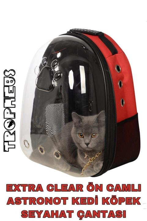 LOS ANGELES POLO CLUB Kırmızı Şeffaf Astronot Kedi Köpek Taşıma Sırt Çantası