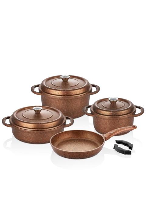 FALEZ Tanem 7 Parça Döküm Granit Tencere Takımı Kahverengi 7968