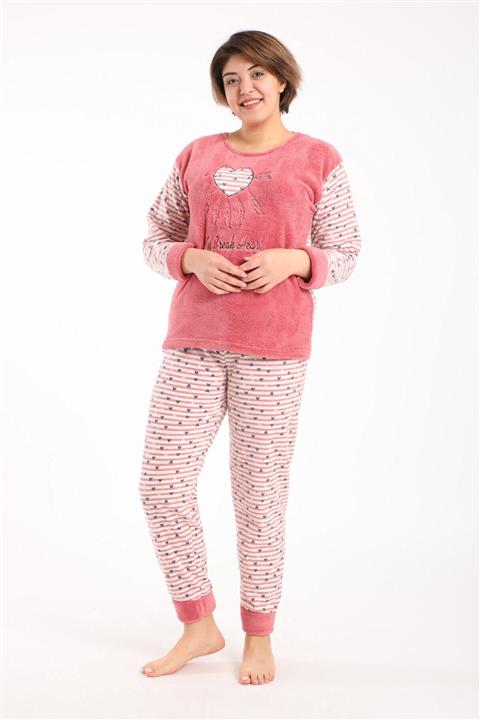 Pemilo Büyük Beden 7005 Kalpli Peluş Polar Takım Gül Kurusu