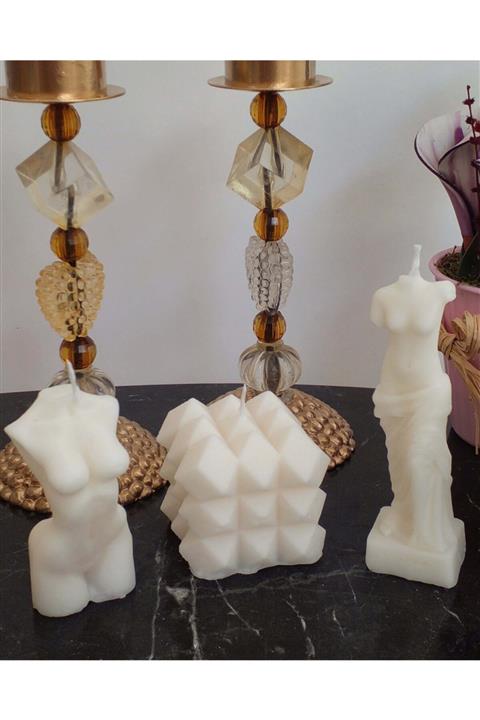 SGR TİCARET Venüs Kadın Prizma Mum 3 Lü Set Dekoratif Mum Seti