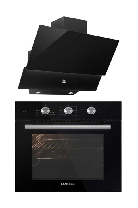 Luxell Kristal Siyah Cam İkili Ankastre Set(Fırın+Davlumbaz)