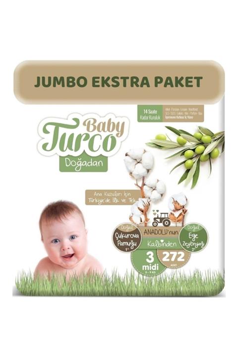 Baby Turco Doğadan Bebek Bezi 3 Beden 5-9 Kg 272 Adet