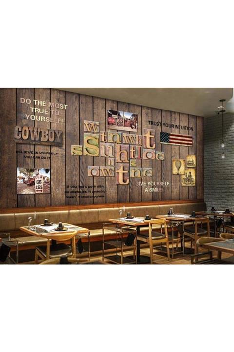 Renkli Duvarlar Cafe Kahverengi Graffiti Wallpaper Özel Tasarım Duvar Kağıdı 4.00x2.30