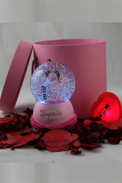 moryconcept Kar Küresi Püskürtmeli Müzikli Işıklı Sevgili Set Pembe Kutulu