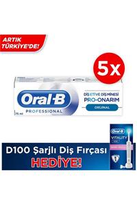 OralB 5 Adet * 75ml Pro Onarım Diş Macunu + D100 Vitality Ultra Thin Şarjlı Diş Fırçası