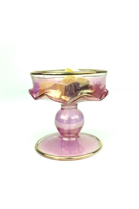 Laldeko Pembe Ayaklı Üfleme Cam Lokumluk