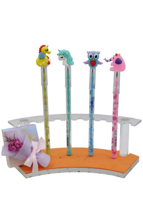 Kuki Yumurtlayan Kurşun Kalem 4'lü Set - Sevimli Hayvanlar -