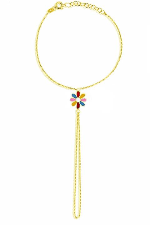 Trend Silver 925 Ayar Gümüş Yaldızlı Altın Rengi Renkli Papatya Modeli Şahmeran Eldiven Bileklik