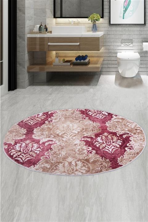Bonny Home Şark Mürdüm Yuvarlak 120x120 cm Banyo Paspası Kaymaz Taban Yıkanabilir Banyo Halısı
