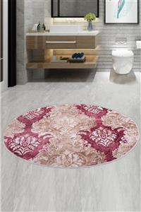 Bonny Home Şark Mürdüm Yuvarlak 120x120 cm Banyo Paspası Kaymaz Taban Yıkanabilir Banyo Halısı