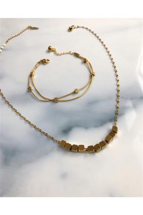 Henna Accessories Çelik Küp Kolye Bileklik Set