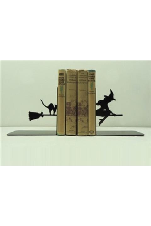 Simge Yapı Dekorasyon Süpürgeli Cadı Figürlü Hellowen Kitap Tutucu - Metal