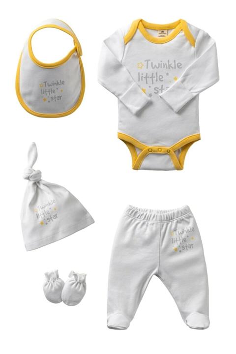 molica baby Unisex Bebek Hayvan Desenli Organik Beyaz 5'li Yenidoğan Hastane Çıkışı