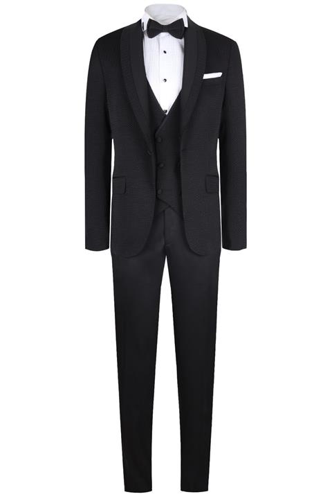 YSF Giyim Erkek Siyah Slim Fit Şal Yaka Yelekli Damatlık 21000-11