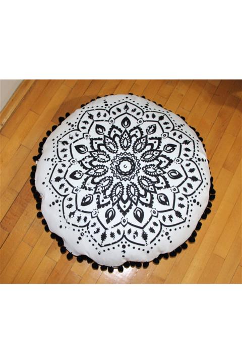 1Se2Ge HANDMADE Yer Minderi 70 Cm Çap Yuvarlak Çiftyön Baskılı