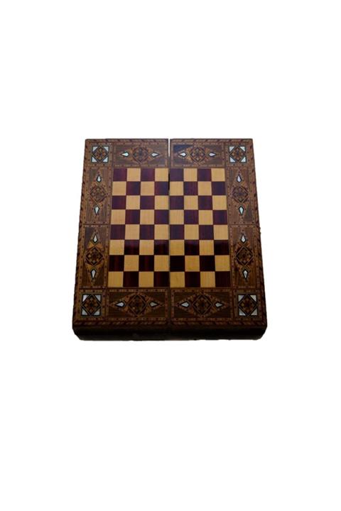Gift Home El Yapımı Masif Ahşap Sedefli Gül Ağacı Kenar Süs Retro 2 Ufak Tavla 33x16,5 cm