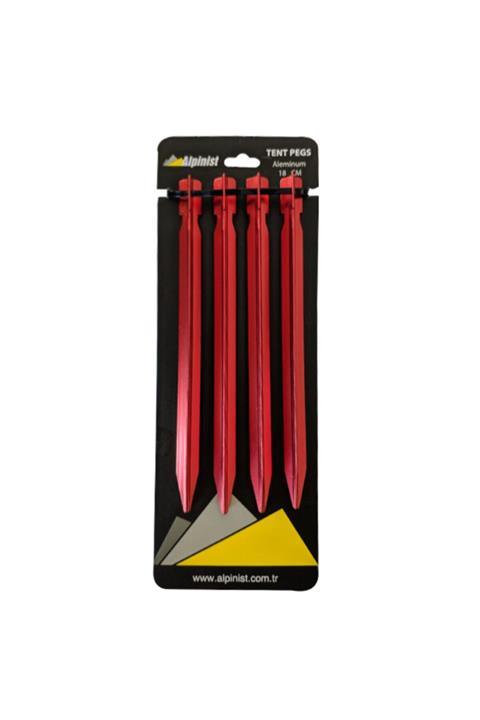 Alpinist Alüminyum 6061 Çadır Kazığı 18 cm Kırmızı 4'Lü