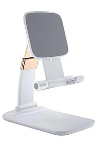 HİQONİC Beyaz Masaüstü Telefon Tablet Tutucu Portatif Ayarlanabilir Katlanır Şarj Standı