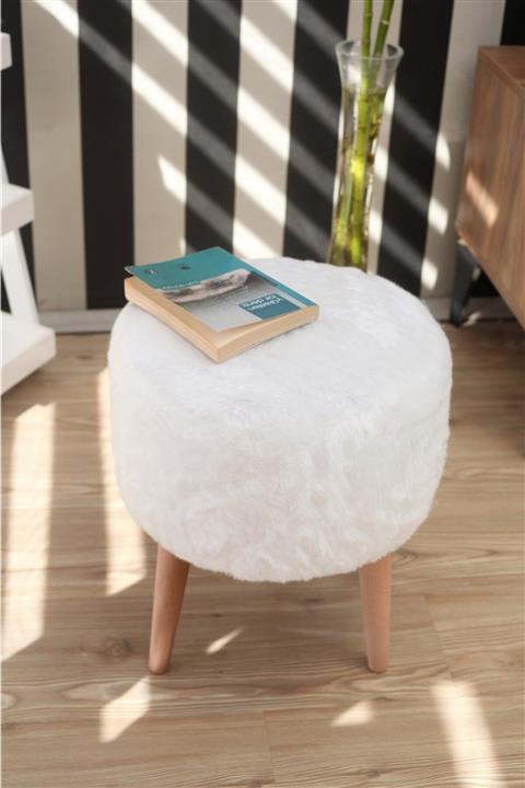 Dekortif Yuvarlak Beyaz Peluş Puf Pf10351925