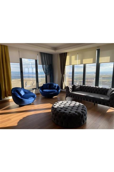 ERİZA 100x100cm Yuvarlak Chester Puf (antrisit)