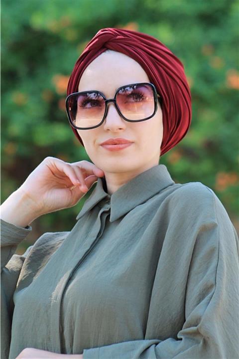 Amisos Bone Şal Hazır Tesettür Giyim Dolama Bone Hazır Model Bordo