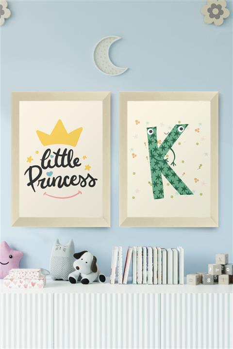 digital art Little Princess Prenses Kız Çocuk Odası K Isim Baş Harfli Tablo Ahşap