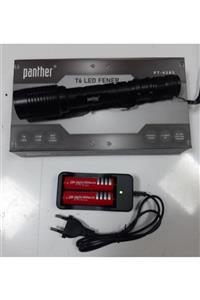 Panther Pt-4285 Profesyonel T6 Led 1000 Lümen Zoomlu Çift Pilli Şarjlı Led El Feneri + Şarj Cihazı