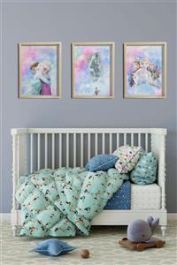 Canvartie Doğal Ahşap Çerçeveli Bebek Ve Çocuk Odası Duvar Tablosu Frozen Set - 1