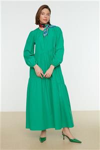 Trendyol Modest Yeşil Bisiklet Yaka Poplin Tesettür Elbise TCTSS21EL3470