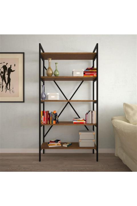 EraHome 5 Raflı Metal Kitaplık 90x180x35 Ceviz