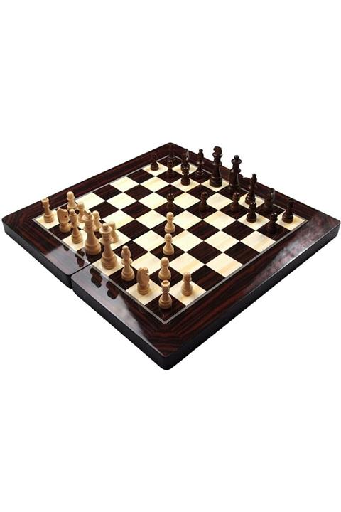 megame Ahşap Polyester Kaplama Satranç Tavla Dama Set Vernikli Satranç Taşı Dahil