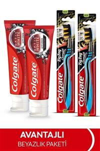 Colgate Aktif Kömür 75 ml Beyazlatıcı Diş Macunu Zigzag Orta Diş Fırçası Avantajlı Paket X 2 Adet