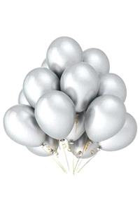 BalonEvi Metalik Silver (Gümüş) Balon 10 Adet Helyumla Uçan