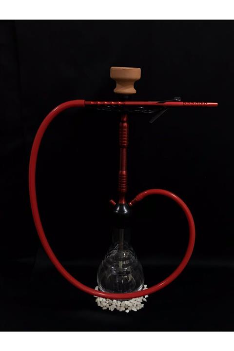 ORJİN TOBACCO Büyük Boy Nargile Takımı 63cm Çelik Iç Boru Lüle,maşa Dahil Set Nargile Cafeci Model Kırmızırenk