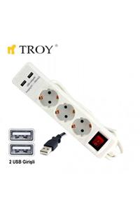 TROY 24023 USB Girişli Üçlü Grup Priz ve Uzatma Kablosu