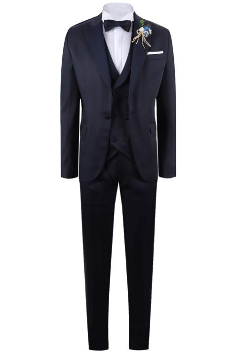 YSF Giyim Erkek Lacivert Slim Fit Çıkma Kırlangıç Yaka Desenli Damatlık 8870-06