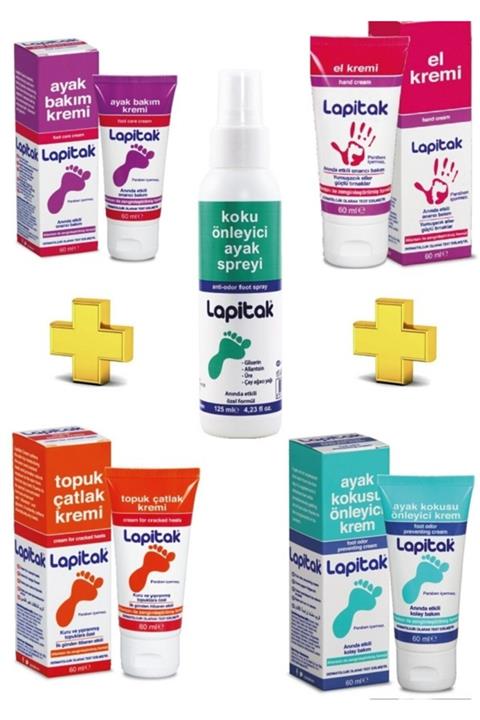 Lapitak Ayak Bakım+topuk Çatlak+ayak Kokusu Önleyici+el Kremi(4x60ml)+koku Önleyici Ayak Spreyi125ml