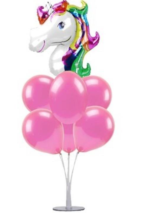 Çemrek Süs Parti Unicorn Balonlu Balon Standı - 1 Adet Stand Ve 10 Adet Metalik Balon Ve 50 Cm Folyo Balon