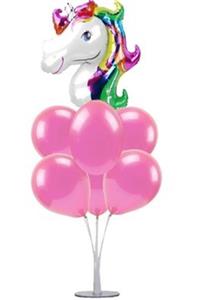 Çemrek Süs Parti Unicorn Balonlu Balon Standı - 1 Adet Stand Ve 10 Adet Metalik Balon Ve 50 Cm Folyo Balon