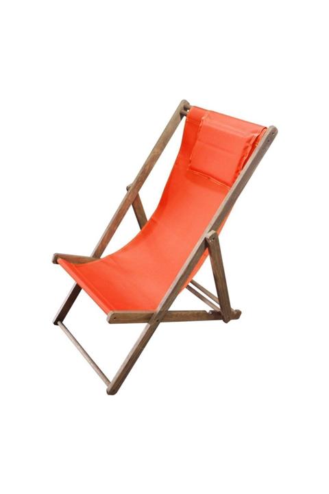 Sevinç Ticaret Katlanır Ceviz Renkli Ahşap Şezlong Turuncu