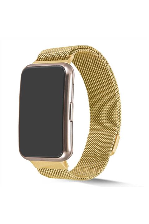 Huawei Watch Fit Uyumlu Kordon Akıllı Bileklik Kordonu Metal Örgü Hasır Krd-01 Kayış Bileklik