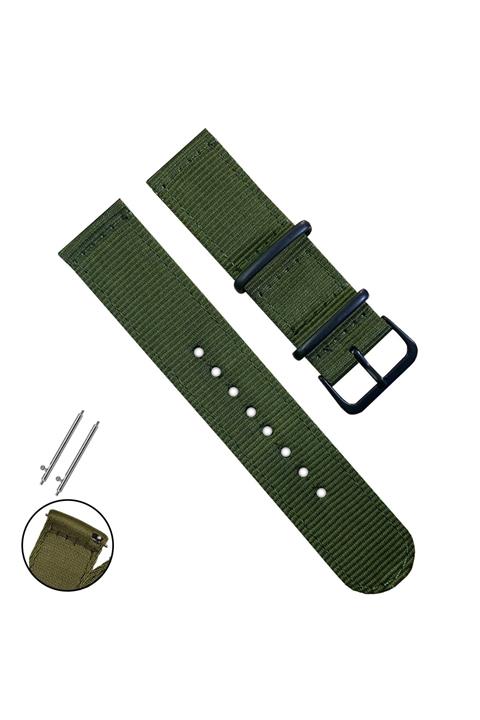Q&Q Saat Uyumlu 22mm Siyah Tokalı Haki Renk Nato Bez Perlon Örme Kumaş Saat Kordonu Kayışı