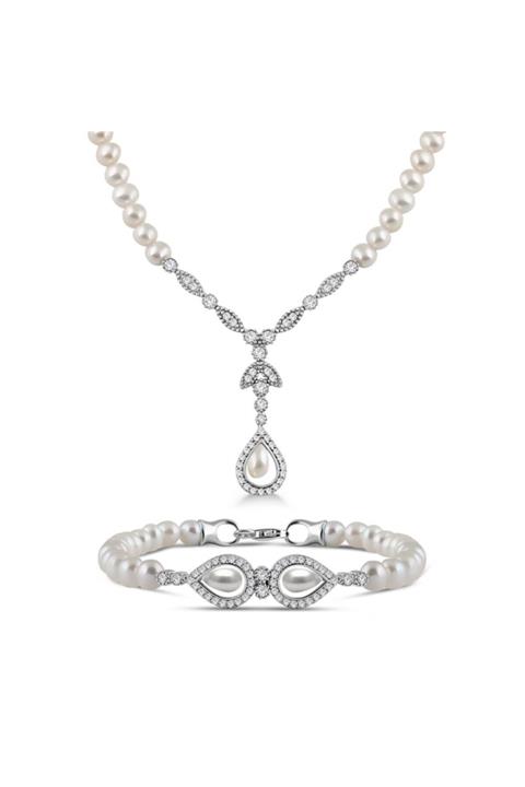 Choice Silver Doğal İnci Gerdanlık Set Gümüş Tasarım İkili