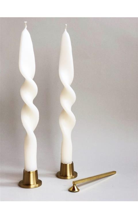 AKLIMDASIN Şamdam Mumu Burgulu Model 2'li Set Dekoratif Tasarım Ürün Beyaz Renk