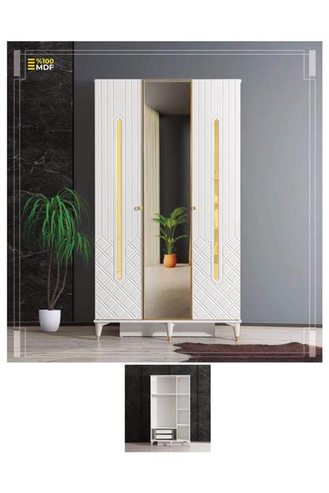 Çiftci Ticaret Beyaz Renk Mdf 1 Aynalı 3 Kapaklı Dolap