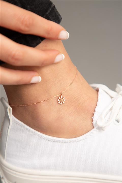 Elika Silver Kadın Rose Kaplama Mineli Papatya Model 925 Ayar Gümüş Halhal